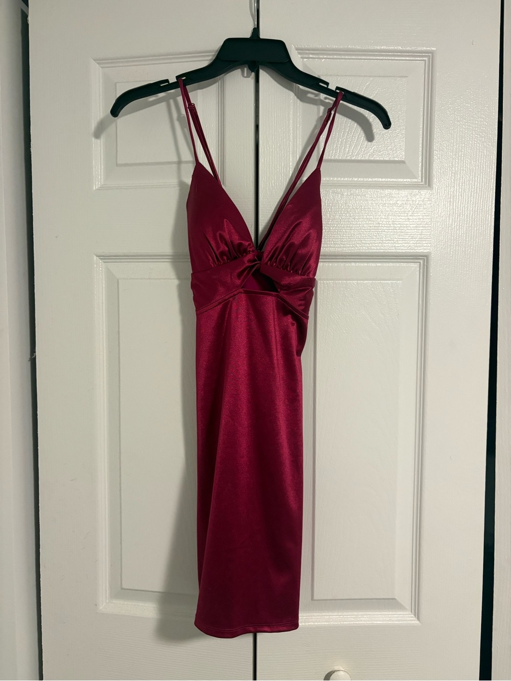 Honey and Rosie Satin Twist-Front Midi Dress in Burgundy
